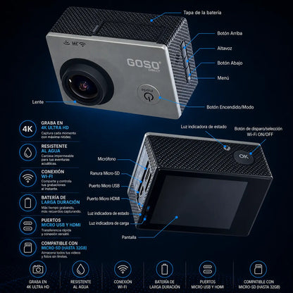 Cámaras GoPro 4K Goso™ [Pequeñas, Potentes Y Listas Para La Acción] - COMPRA 1 Y LLEVA 2
