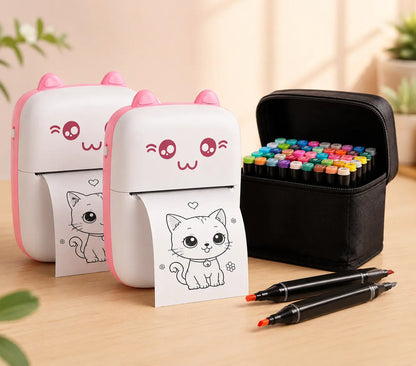 2 MINI IMPRESORAS PORTÁTILES MICHI™ + KIT DE MARCADORES PARA COLOREAR DE REGALO 🎁 [COMBO EXCLUSIVO]