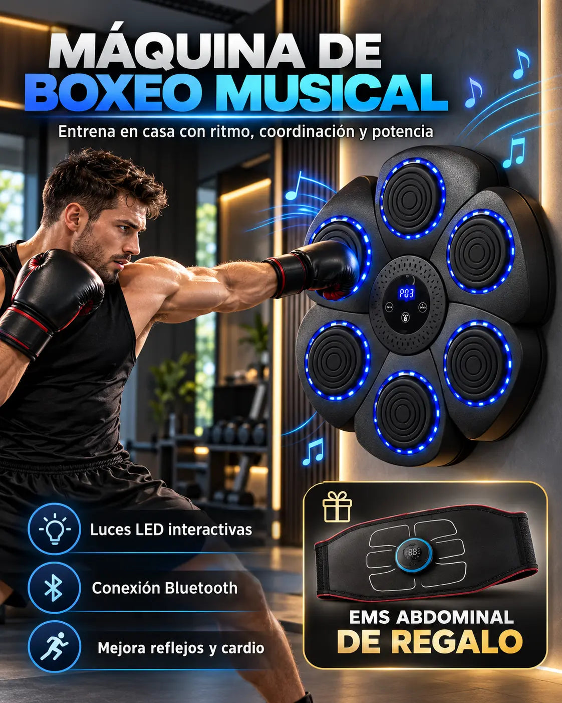🔥 MÁQUINA DE BOXEO MUSICAL + ABDOMINAL EMS STIMULATOR DE REGALO